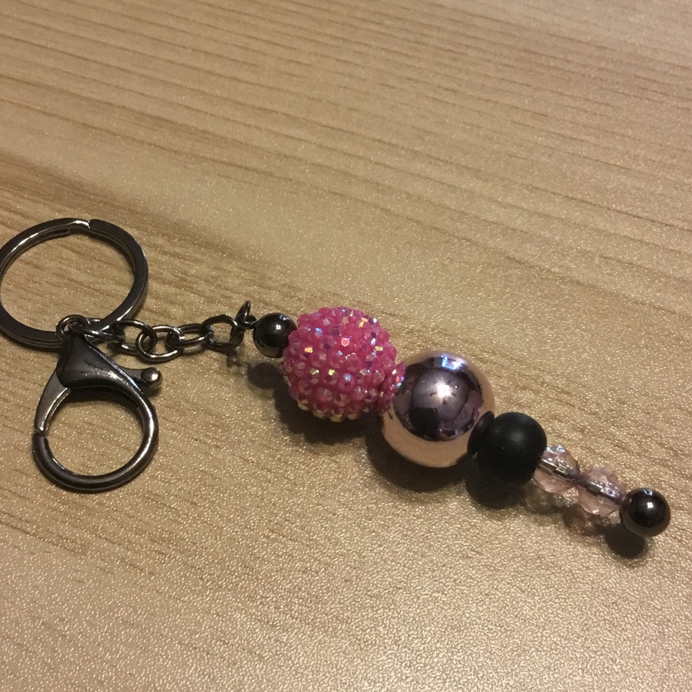 Elegant Pink and Black Beaded Keychain